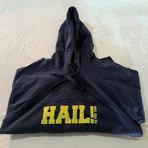 Navy Hoodie with Yellow 'Hail!' Print